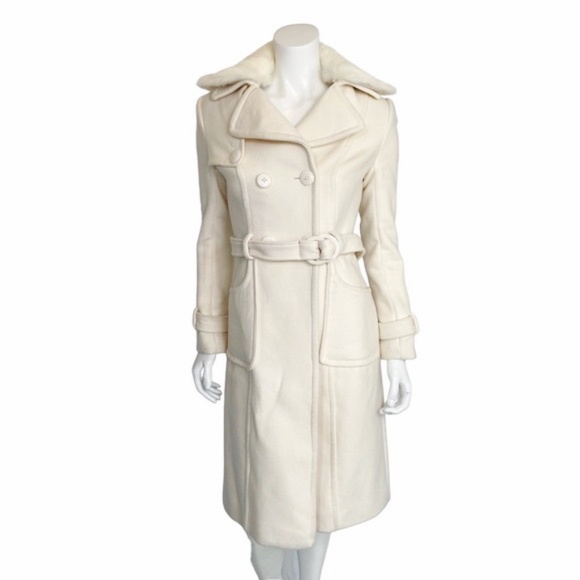 BebeWomen's Cream Wool Blend Rabbit Fur Collar Pea CoatSize: S